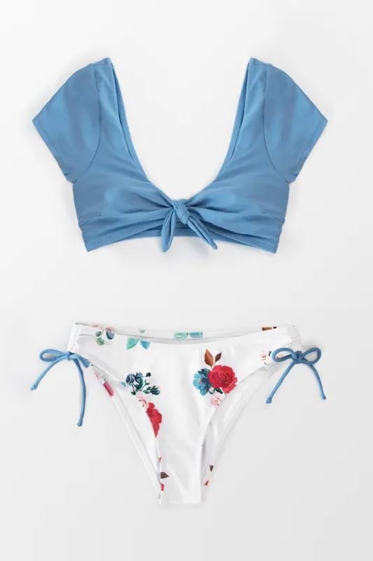 Knotted Cap Sleeves Drawstring Bikini sold by Cupshe