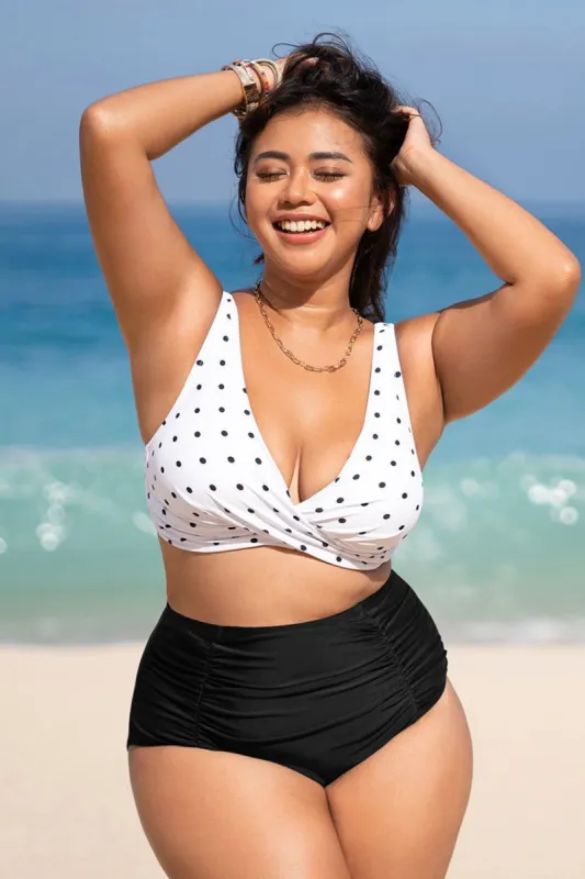 Yacht Dot Wrap Front Bralette & High Waist Plus Size Bikini Set sold by Cupshe