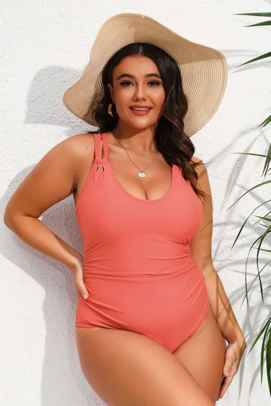 Tempest Shirred Cutout Tie Back Plus Size Red One Piece Swimsuit sold by Cupshe