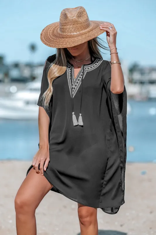 Make It Right Chiffon Tassel Tie Front Cover-Up Dress sold by Cupshe