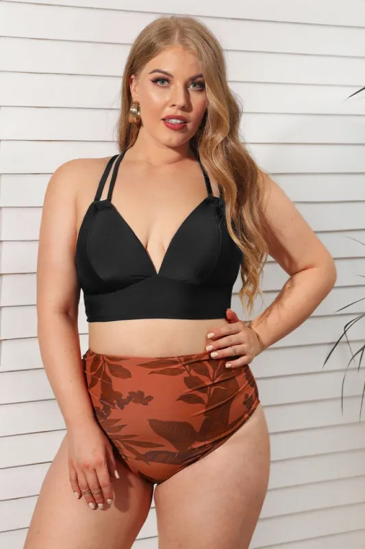 V-Neck Bralette & Former Day Leaves Plus Size Bikini Set sold by Cupshe