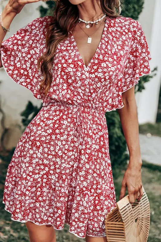 Luciana V-neck Flared Sleeve Ditsy A-shape Dress sold by Cupshe
