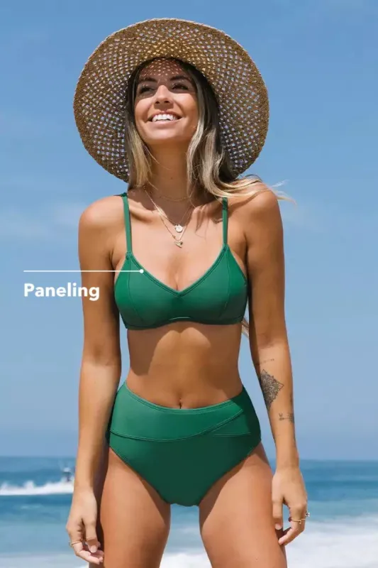 Essential Space Paneling Bralette & Spliced High Waist Bikini Set sold by Cupshe