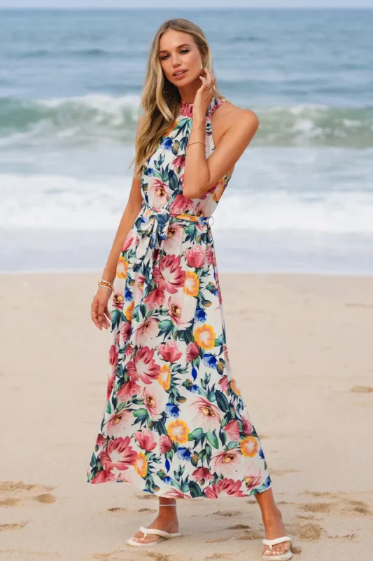 Stephany Belted Floral Print Maxi Dress sold by Cupshe
