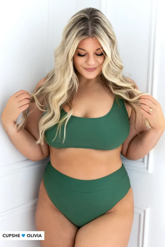 Essential Space Bralette & High Waist Cheeky Bikini Set sold by Cupshe