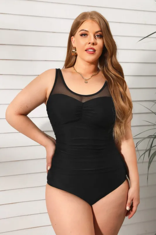 Essential Space Mesh Tankini & Retro High Waist Plus Size Set sold by Cupshe