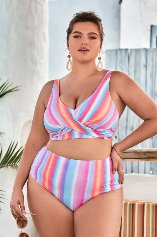 Vapor Wave High Waist Stripes Bikini Set sold by Cupshe