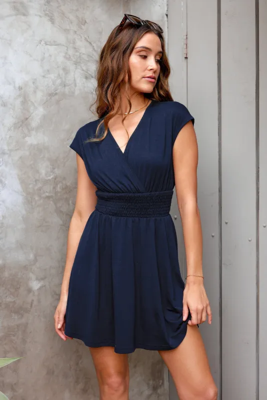 Morning Coffee Smocked Surplice Mini Dress sold by Cupshe