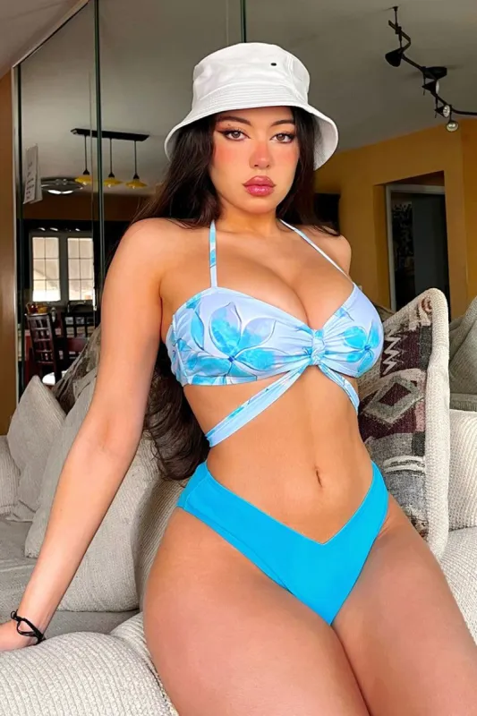 Ice Floral Knot Tie Bandeau & Ultra Cheeky Hipster Bikini Set sold by Cupshe