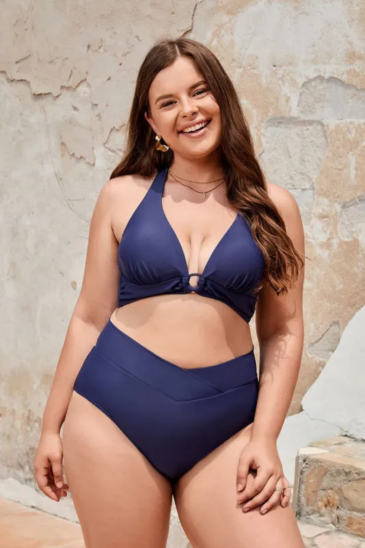 Summer Dreaming O-Ring Front Halter Plus Size Bikini Top sold by Cupshe
