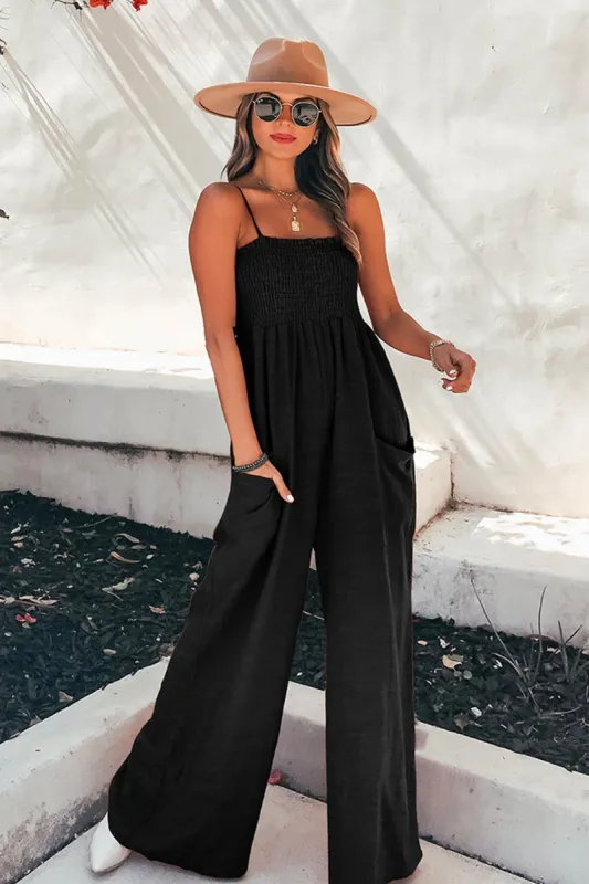 Demetria Square Neck Smocking Jumpsuit sold by Cupshe