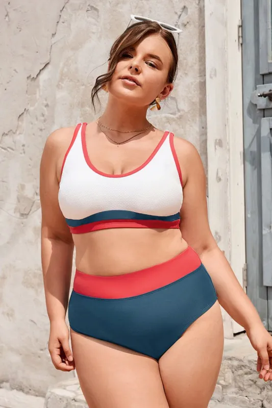 4th of July Sea to Shining Sea Banded High Waist Plus Size Bikini Bottoms sold by Cupshe