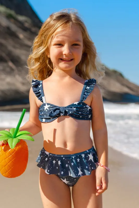 4th of July Starlight Faux Bunny Tie Bralette & Ruffled Hipster Bikini For Girls sold by Cupshe