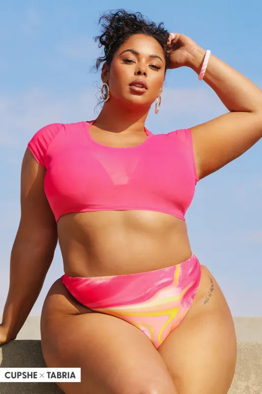 Mesh Top String Triangle & Swirlfriend Cheeky Plus Size Bikini Set sold by Cupshe