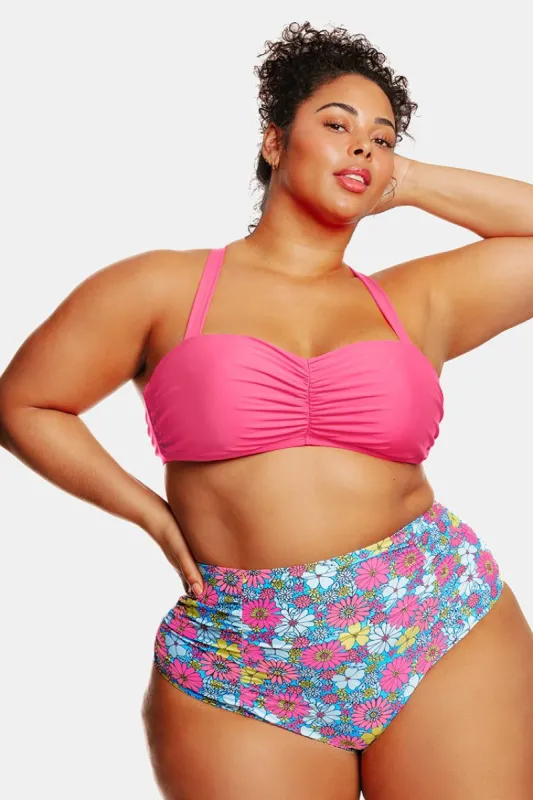 Point Dume Daisy Shirred High Waist Plus Size Bikini Bottoms sold by Cupshe
