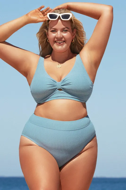 Downy Blue Rib Knotted Plus Size Bikini Top sold by Cupshe