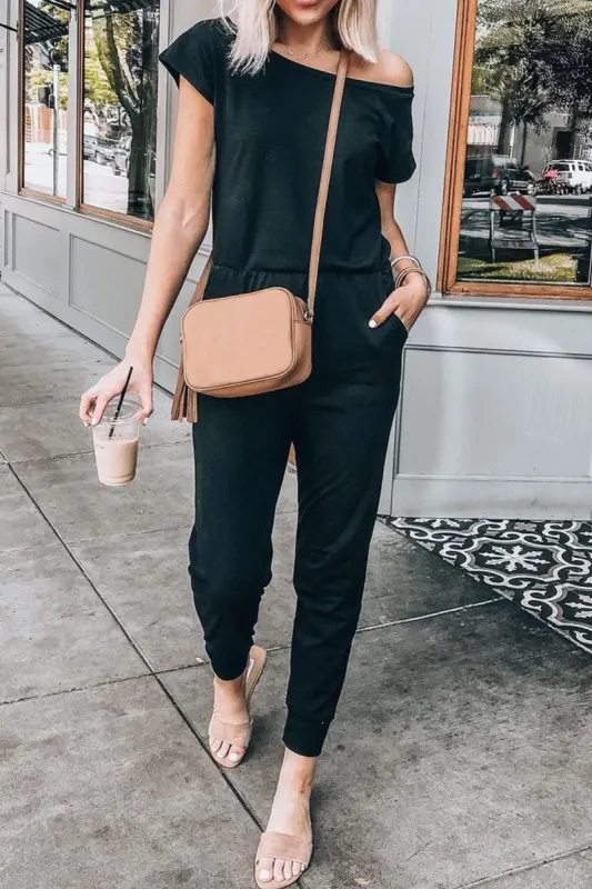 Davina Black One Shoulder Loose Jumpsuit sold by Cupshe