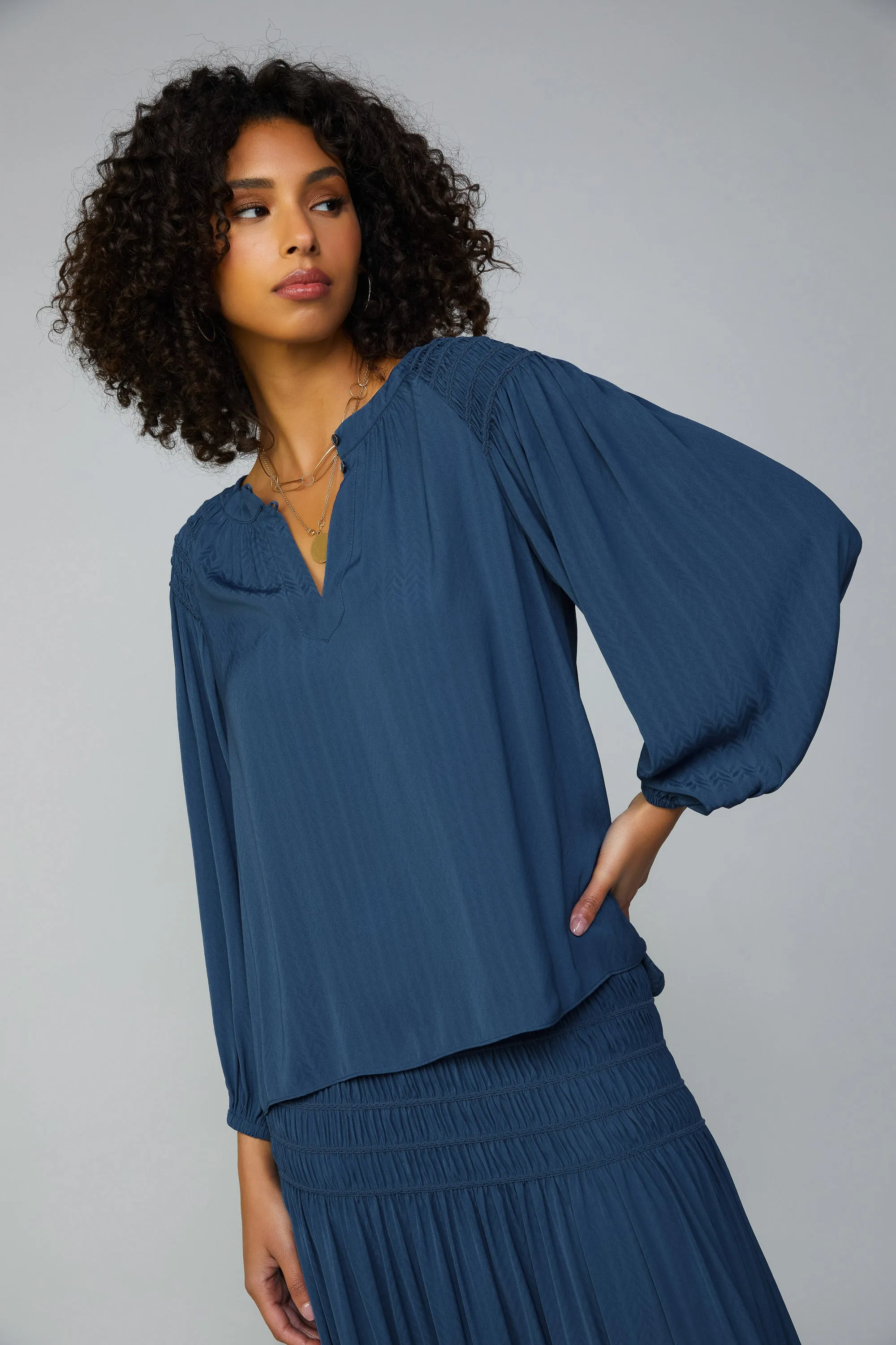 Smocked Shoulder Button Blouse sold by Current Air product image thumbnail 2