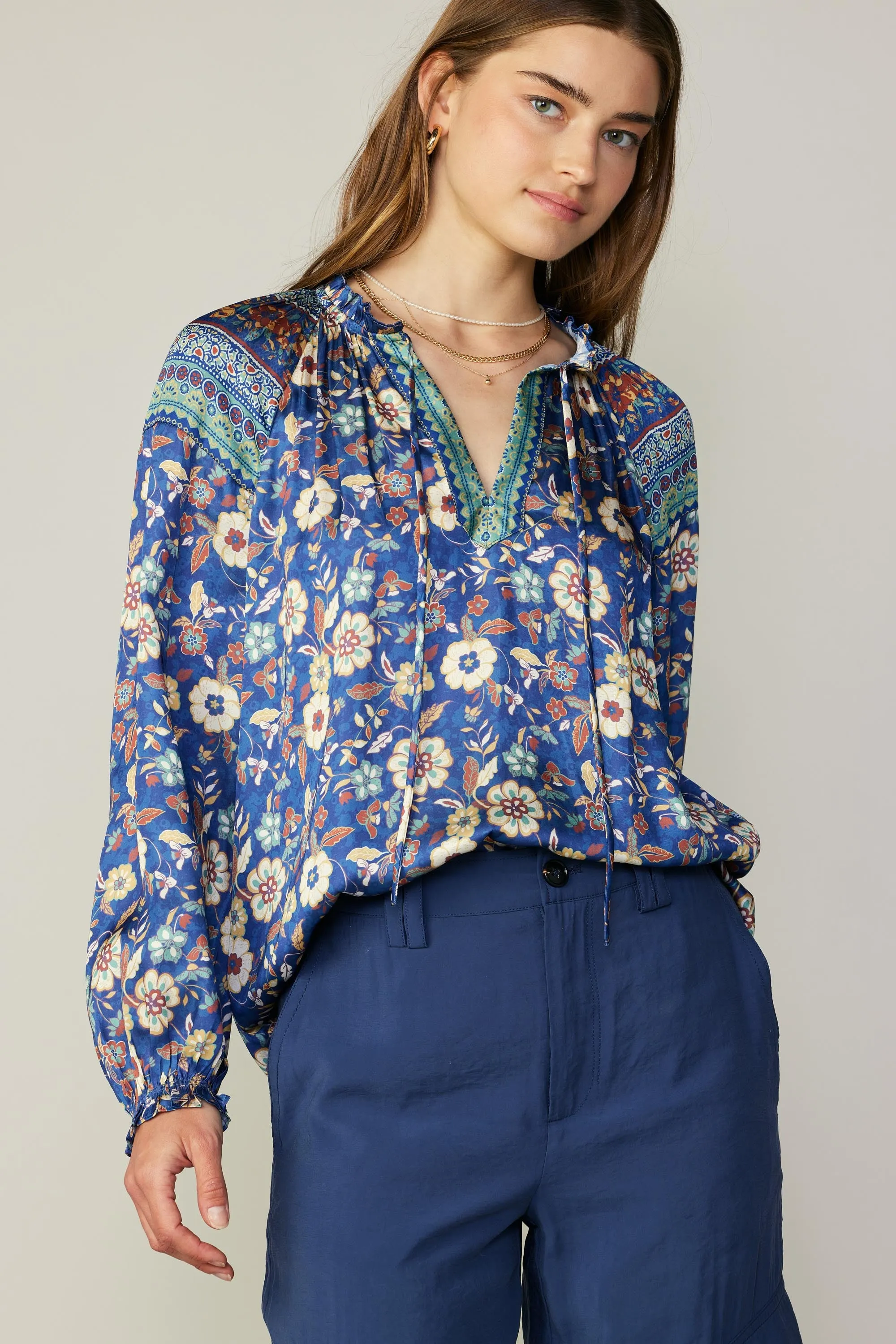Floral Border Print Blouse sold by Current Air
