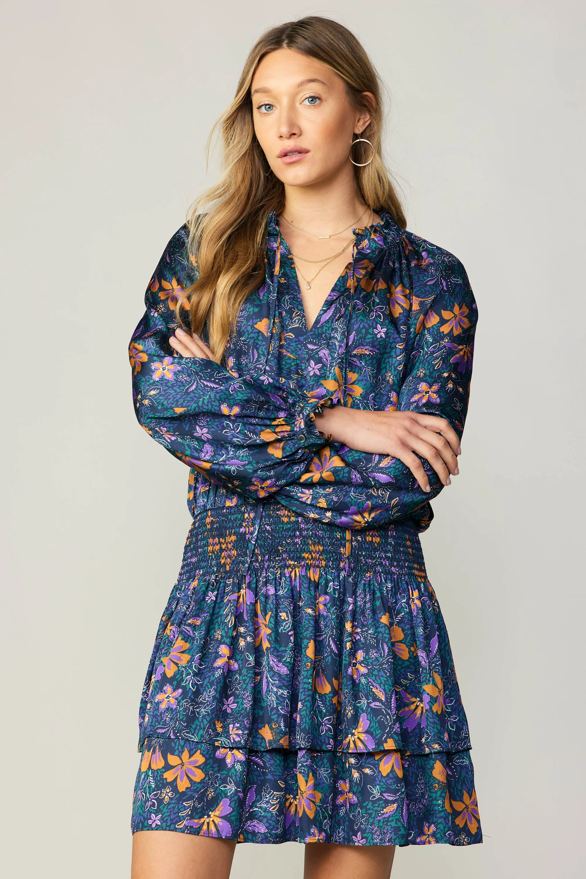 Ruffled Cuff Floral Mini Dress sold by Current Air