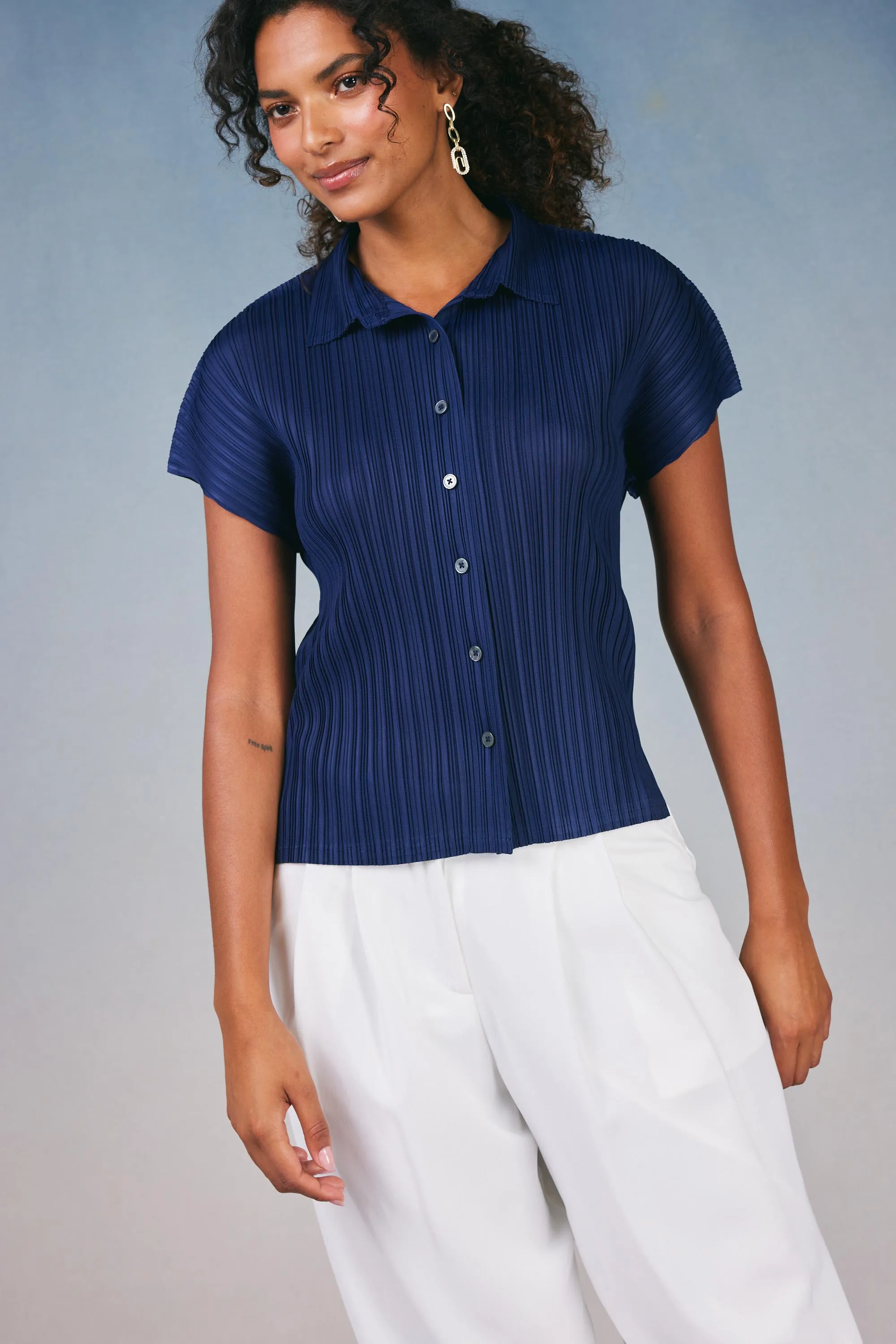 Pleated Button Down Top sold by Current Air product image thumbnail 2
