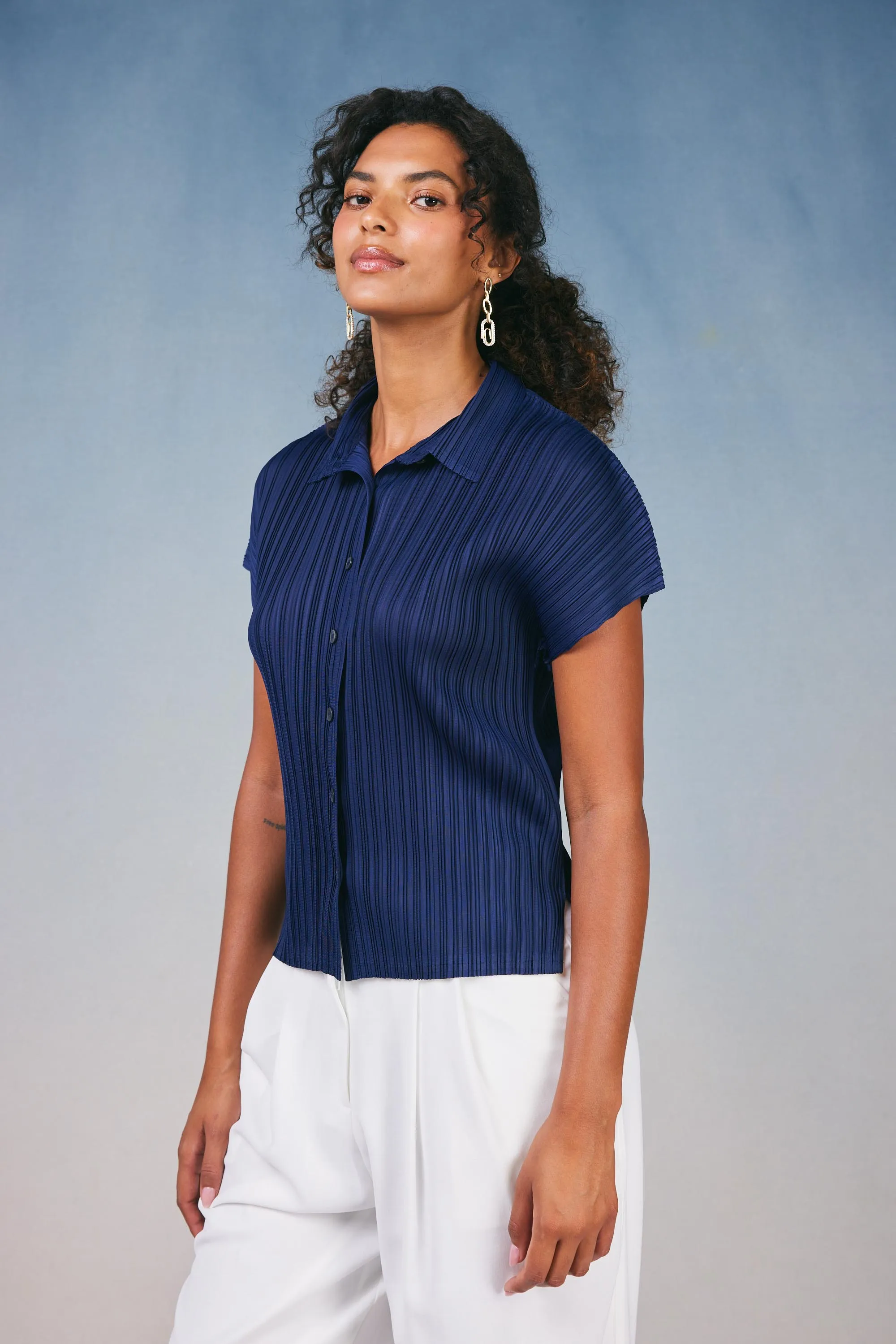 Pleated Button Down Top sold by Current Air