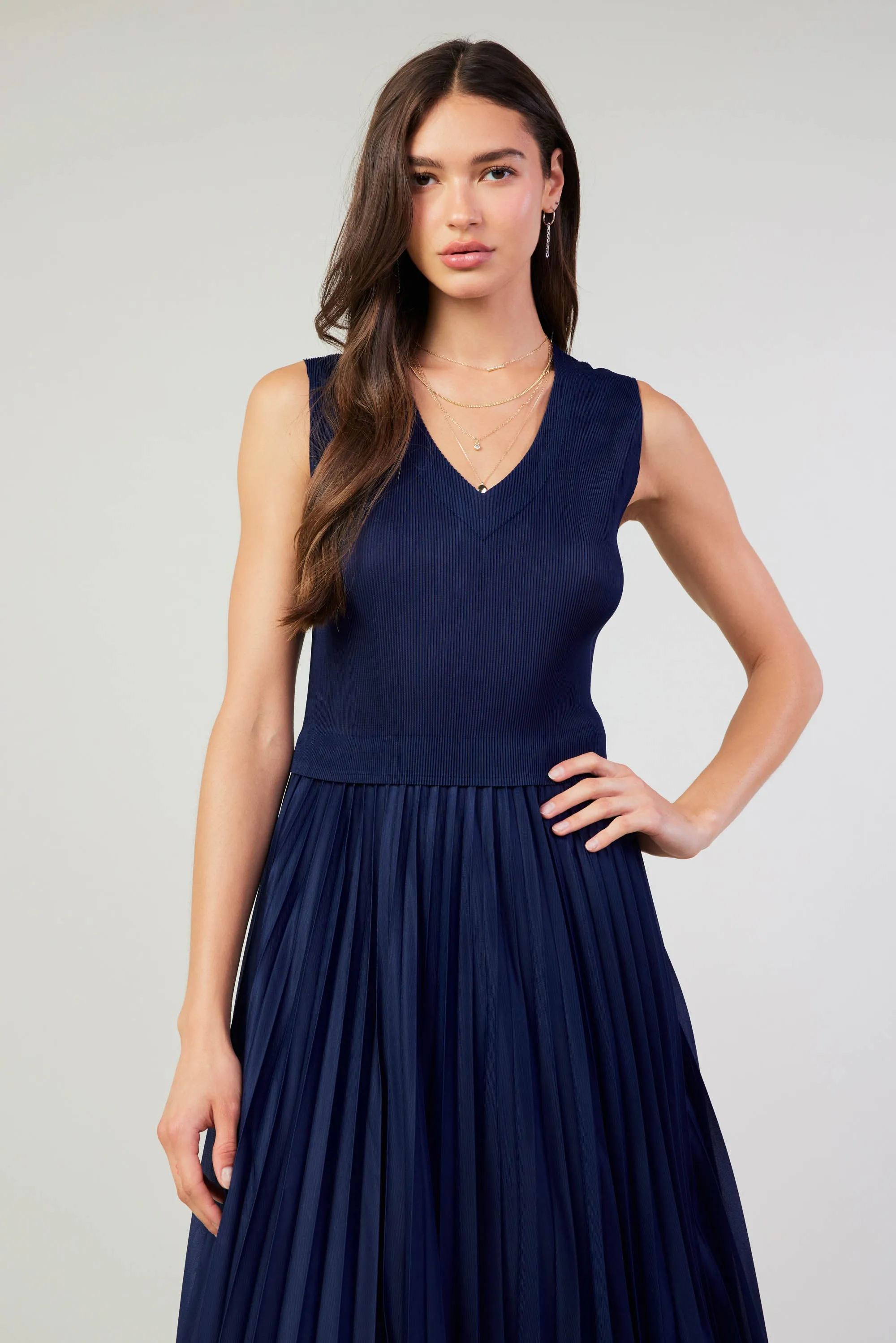 Cari Ribbed Contrast Pleated Dress sold by Current Air product image thumbnail 3