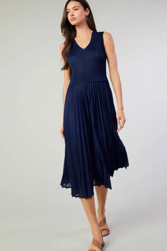 Cari Ribbed Contrast Pleated Dress sold by Current Air