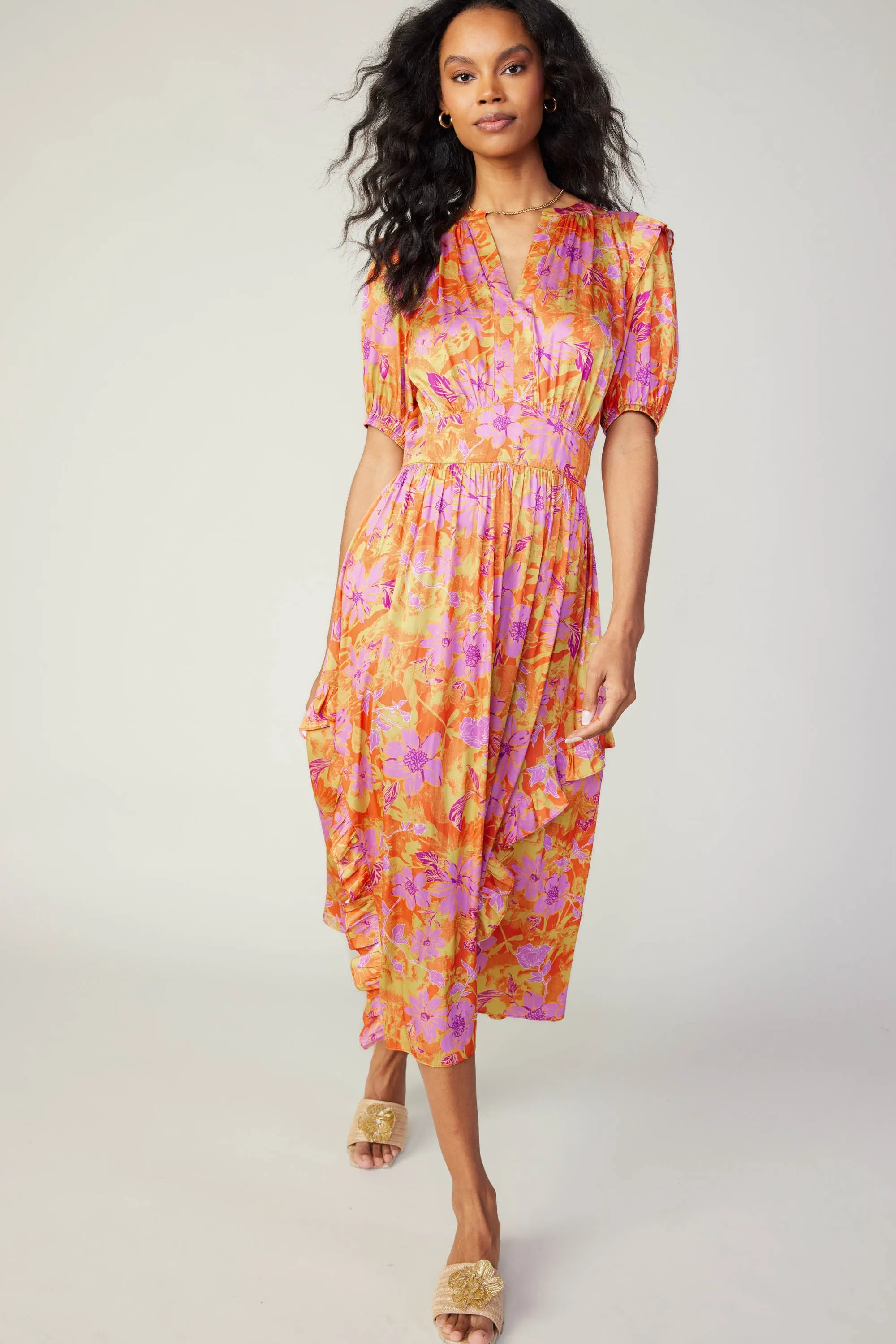 Ruffled Shoulder Floral Midi Dress sold by Current Air product image thumbnail 2