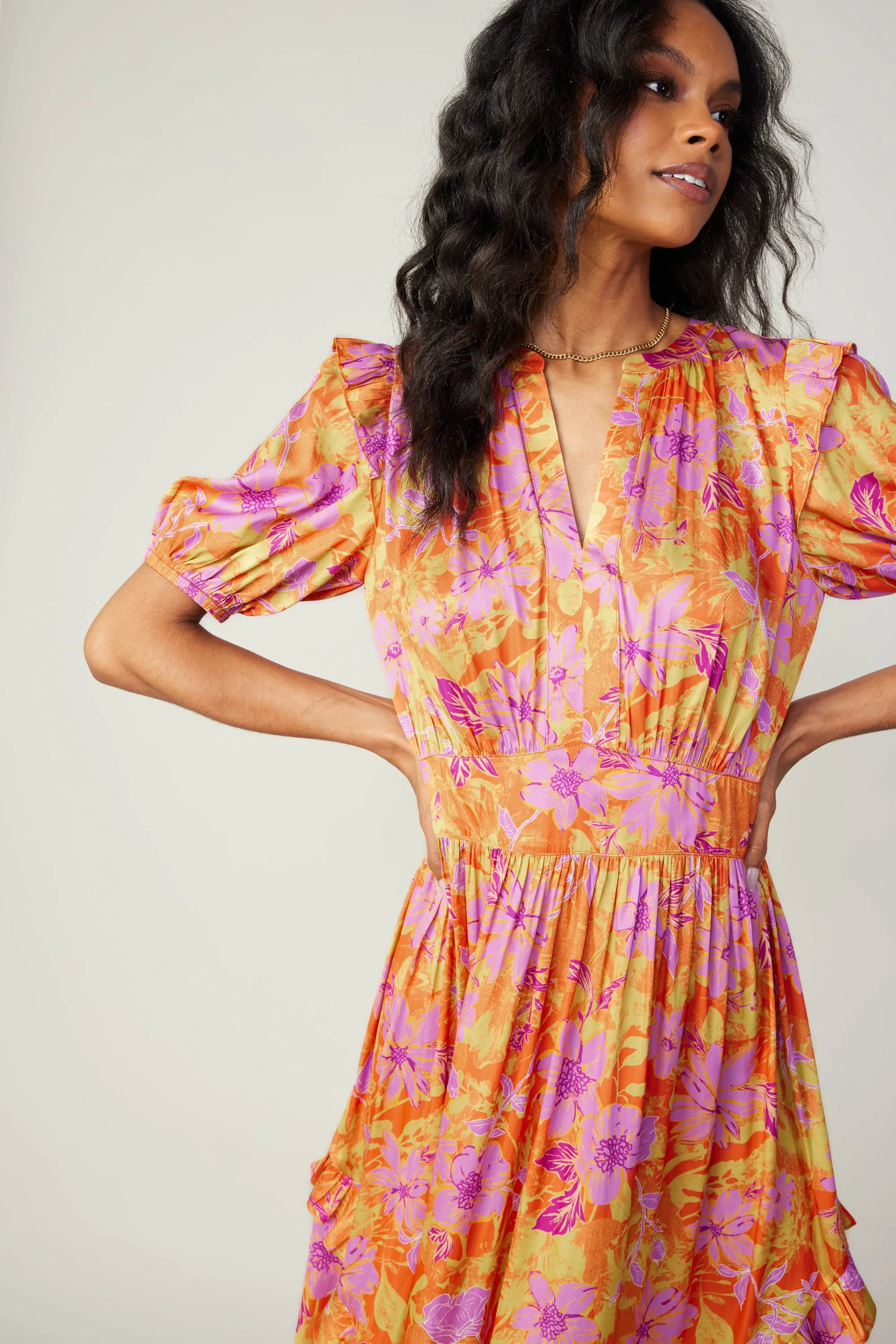 Ruffled Shoulder Floral Midi Dress sold by Current Air product image thumbnail 4