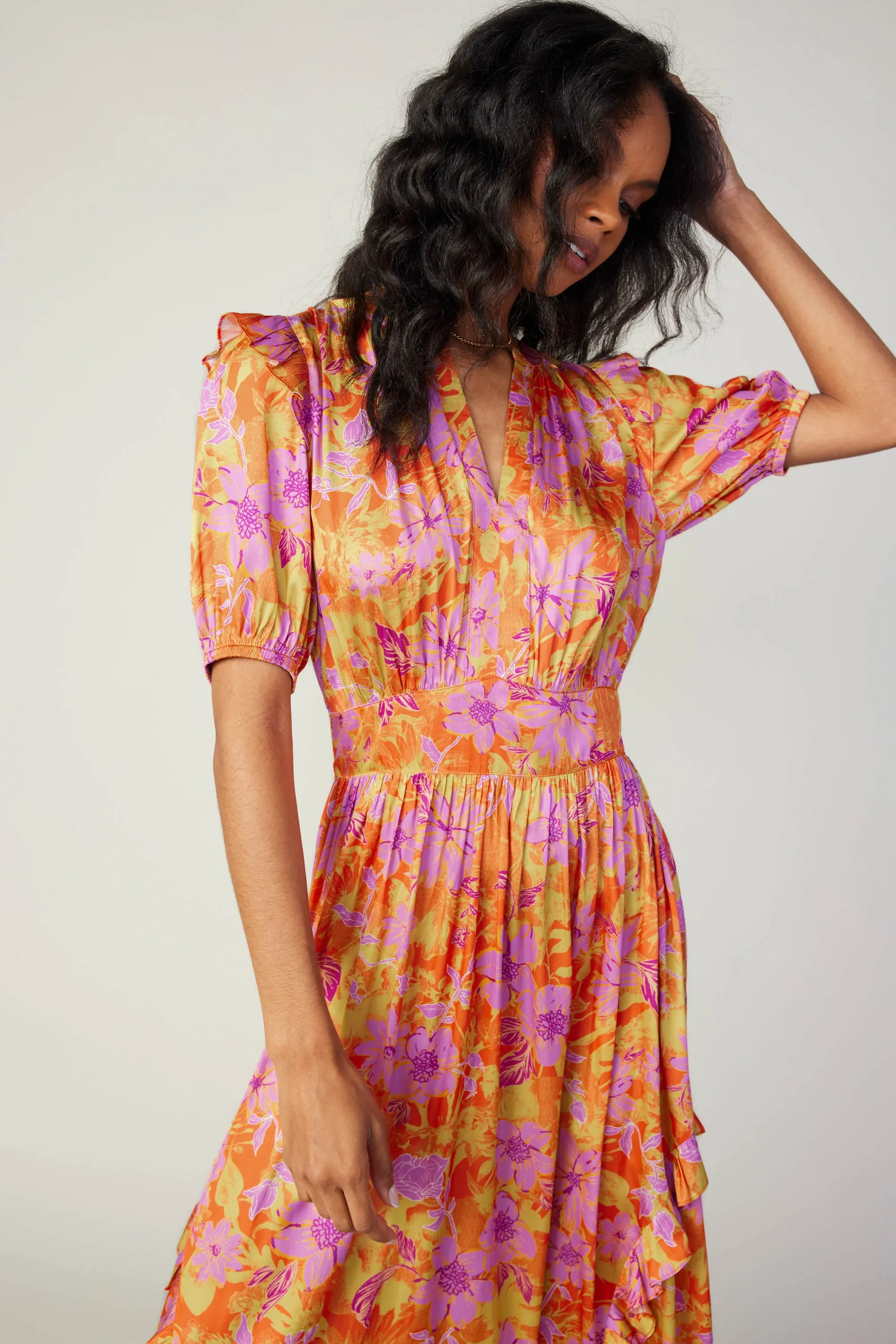 Ruffled Shoulder Floral Midi Dress sold by Current Air product image thumbnail 5