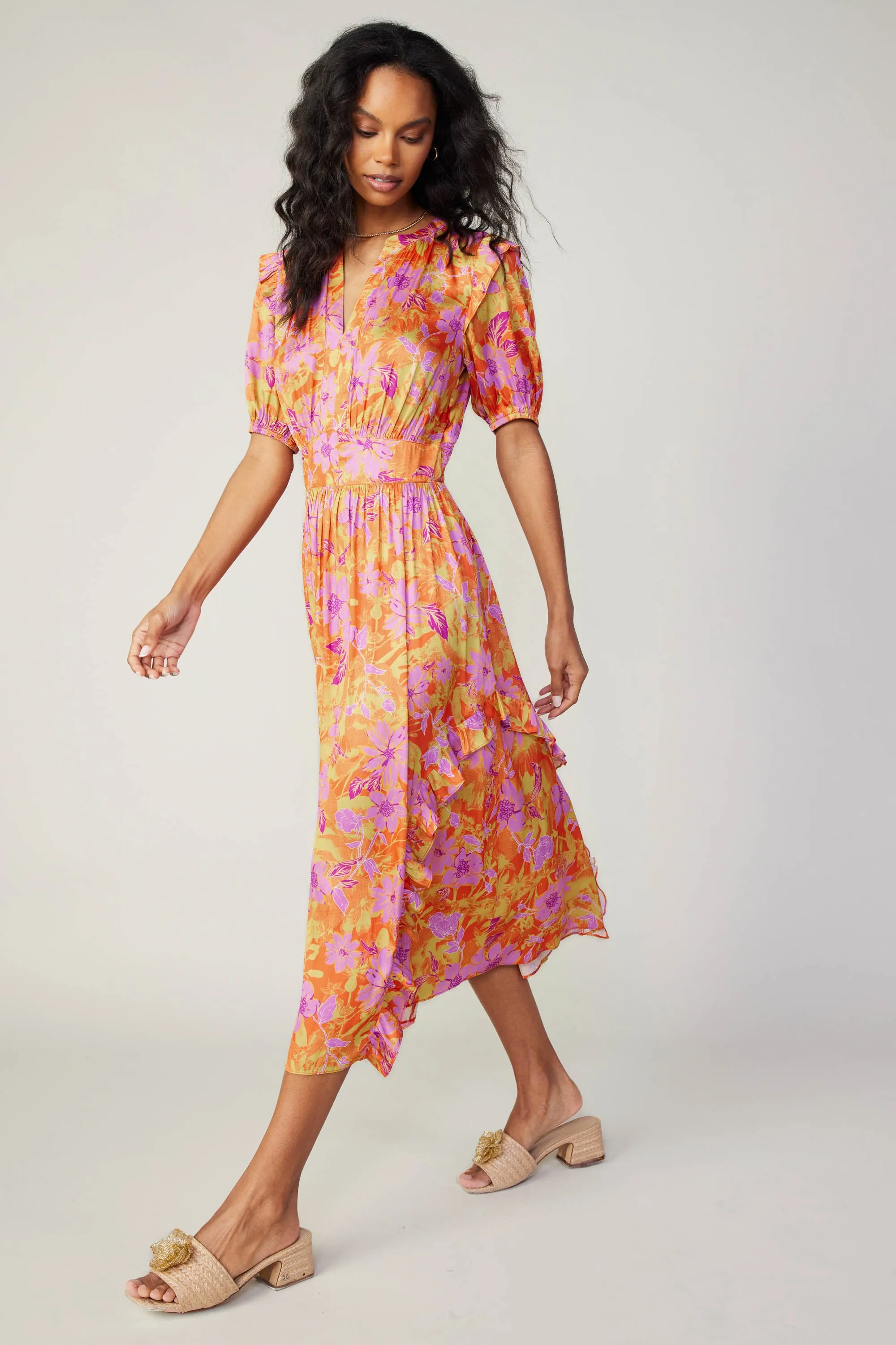Ruffled Shoulder Floral Midi Dress sold by Current Air product image thumbnail 3