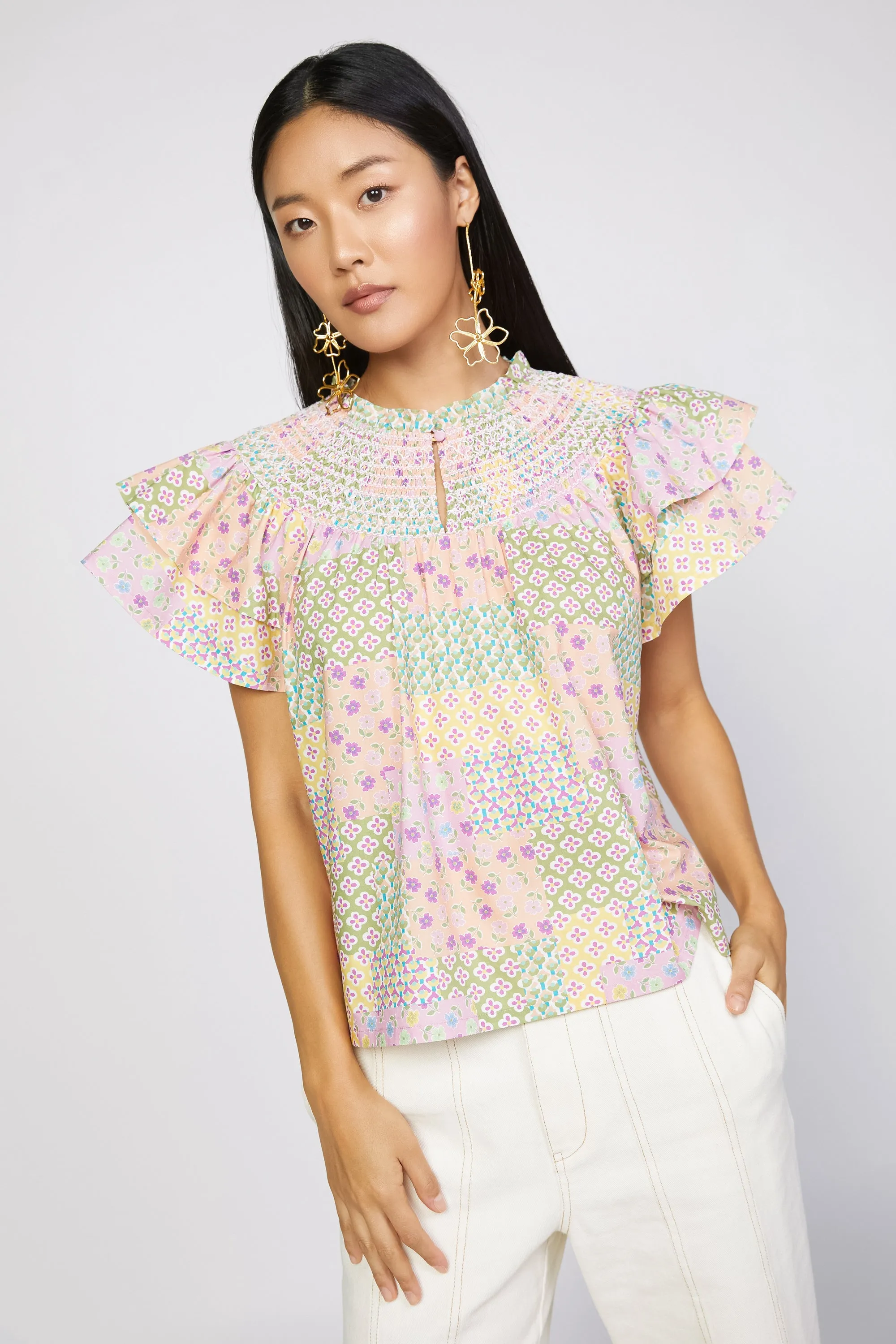 Patchwork Flutter Sleeve Top sold by Current Air