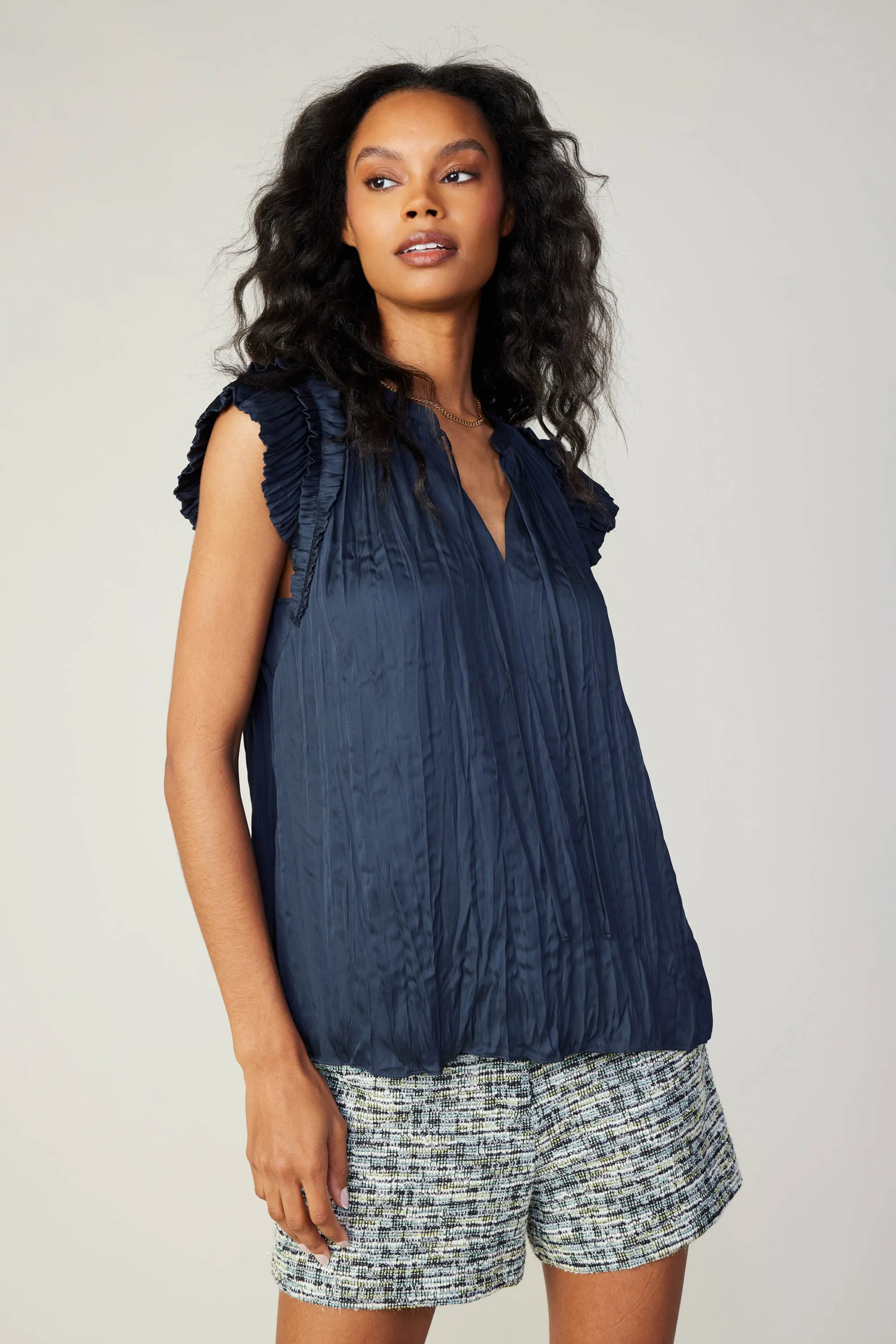 Crinkled Flutter Sleeve Top sold by Current Air