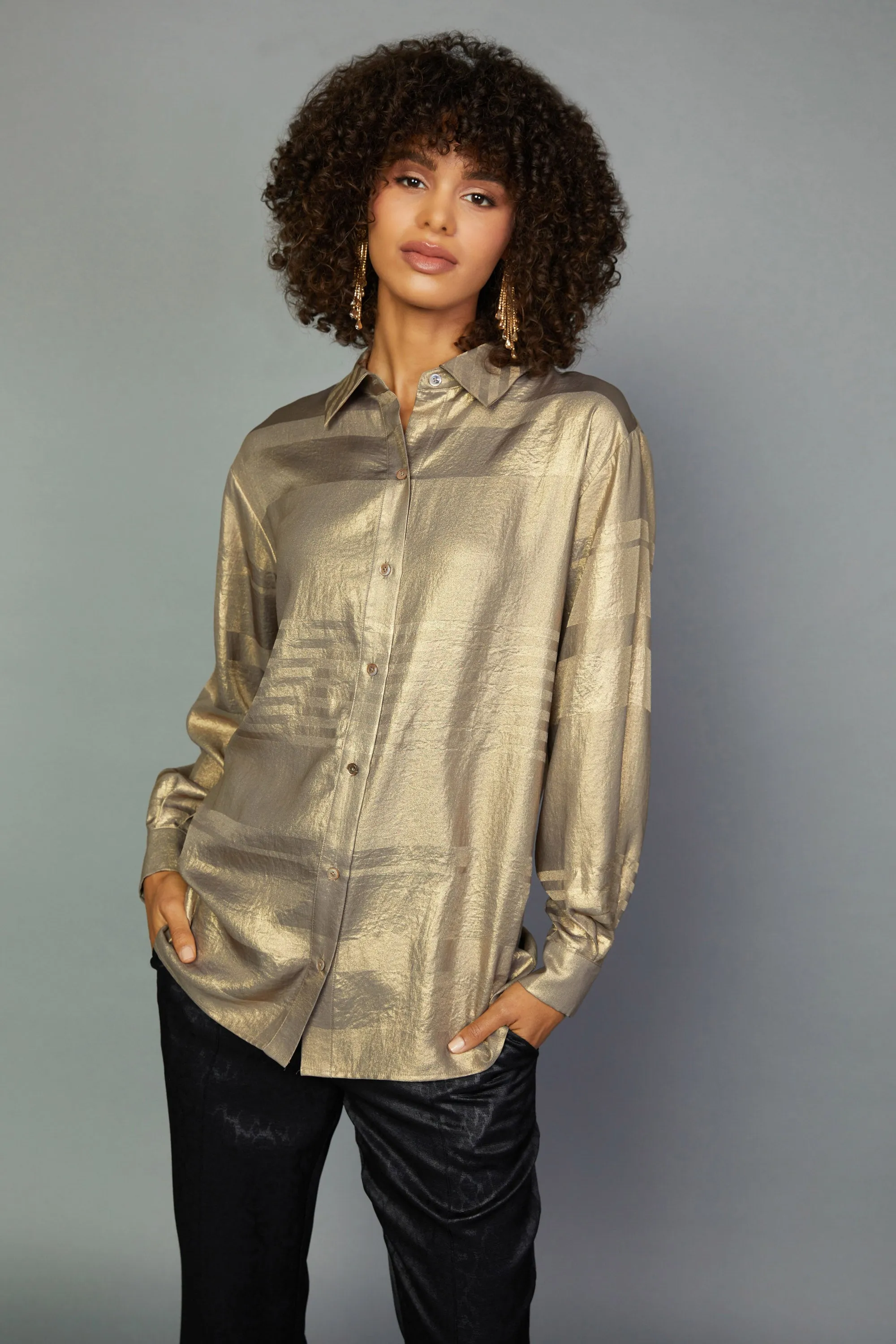 Metallic Button Down Top sold by Current Air