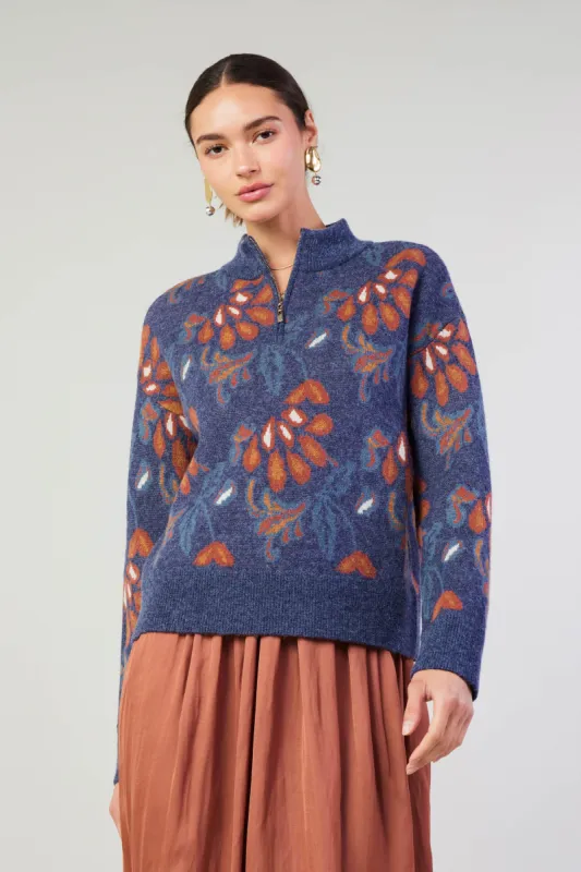 Floral Jacquard Zip Sweater sold by Current Air