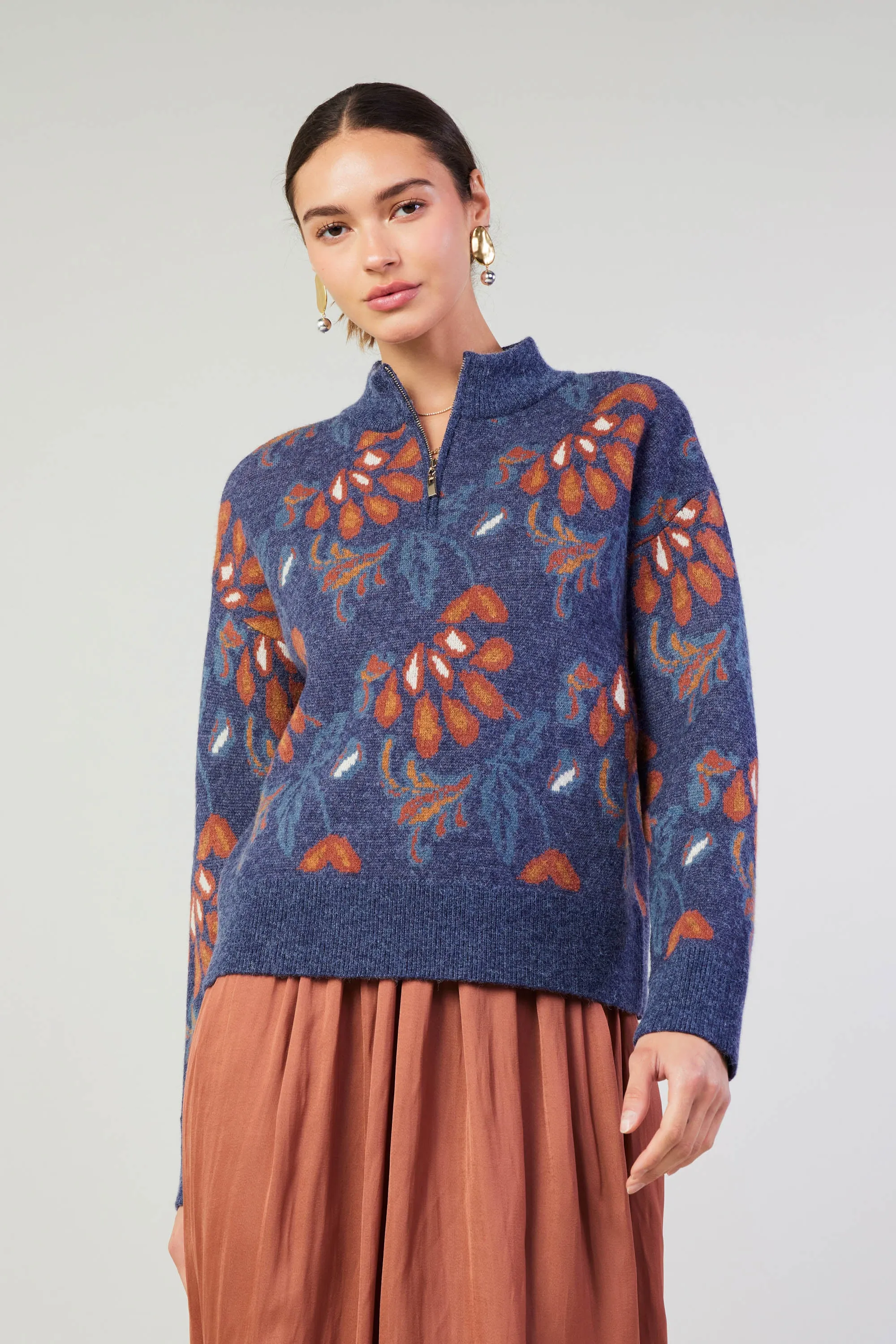 Floral Jacquard Zip Sweater sold by Current Air