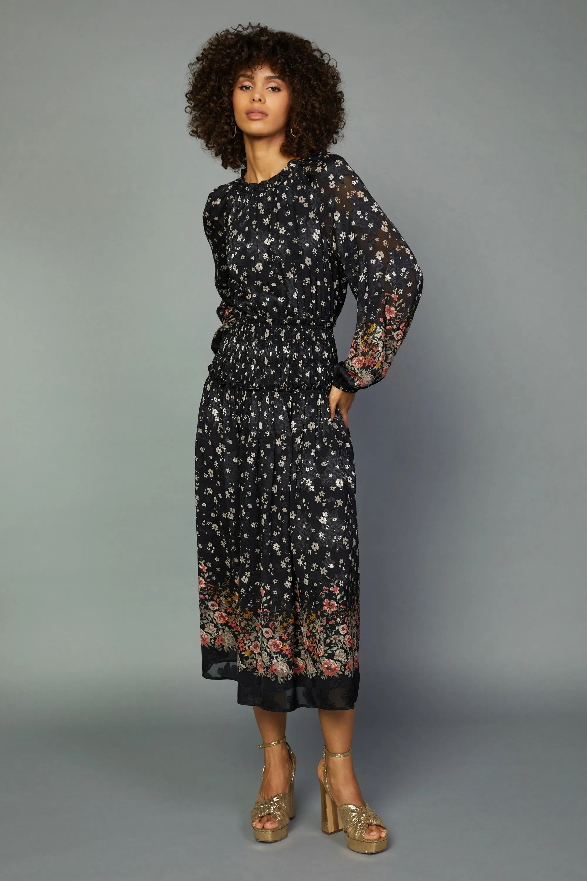 Floral Smocked Midi Dress sold by Current Air product image thumbnail 2