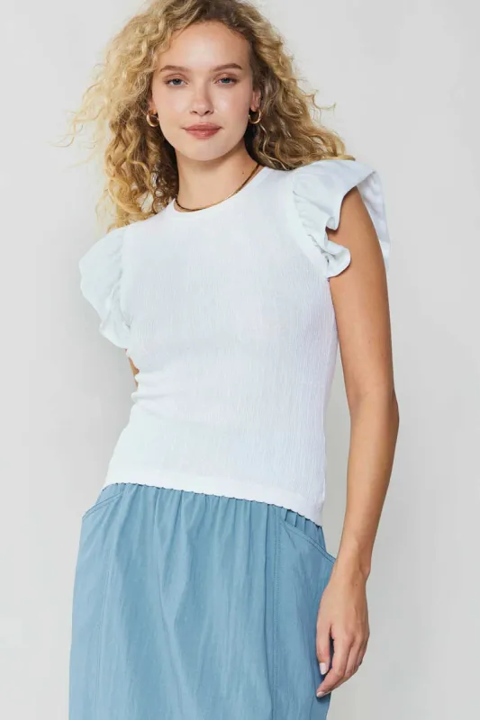 Ruffled Shoulder Knit Tank sold by Current Air