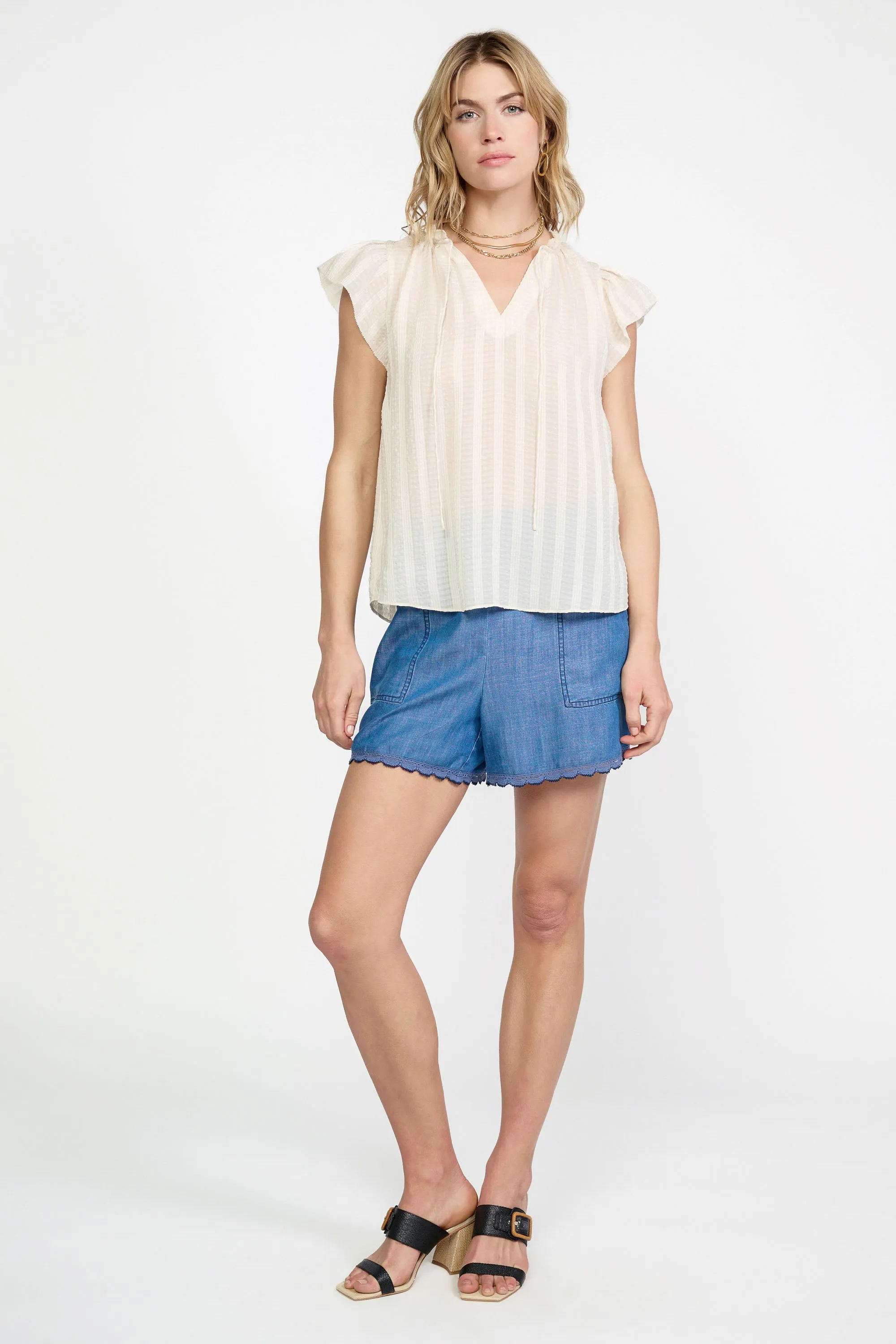 Picot Flutter Sleeve Blouse sold by Current Air product image thumbnail 2