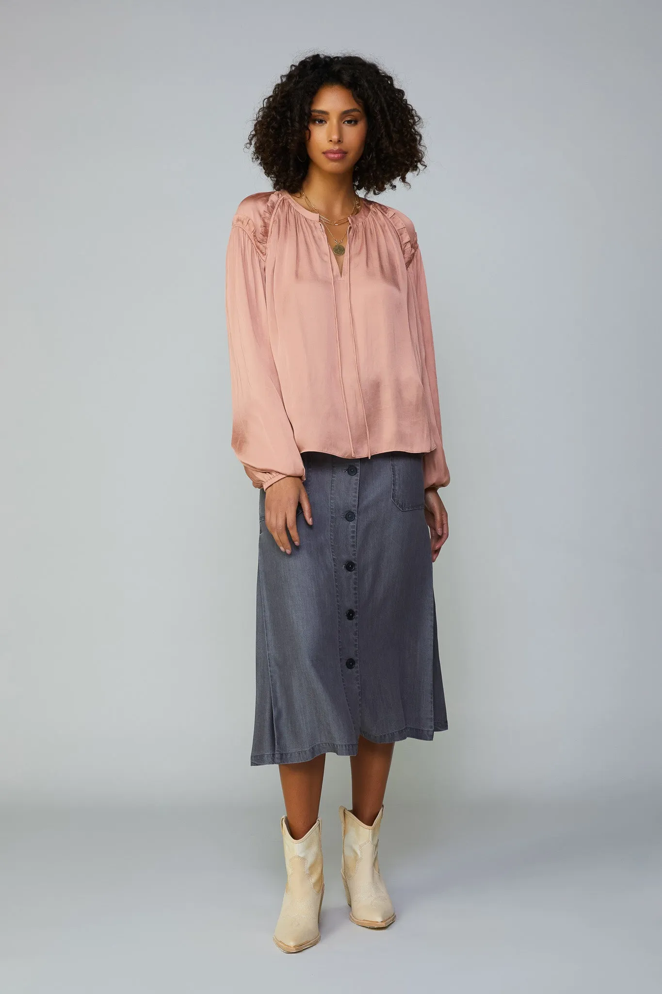 Ruffled Shoulder Blouse sold by Current Air