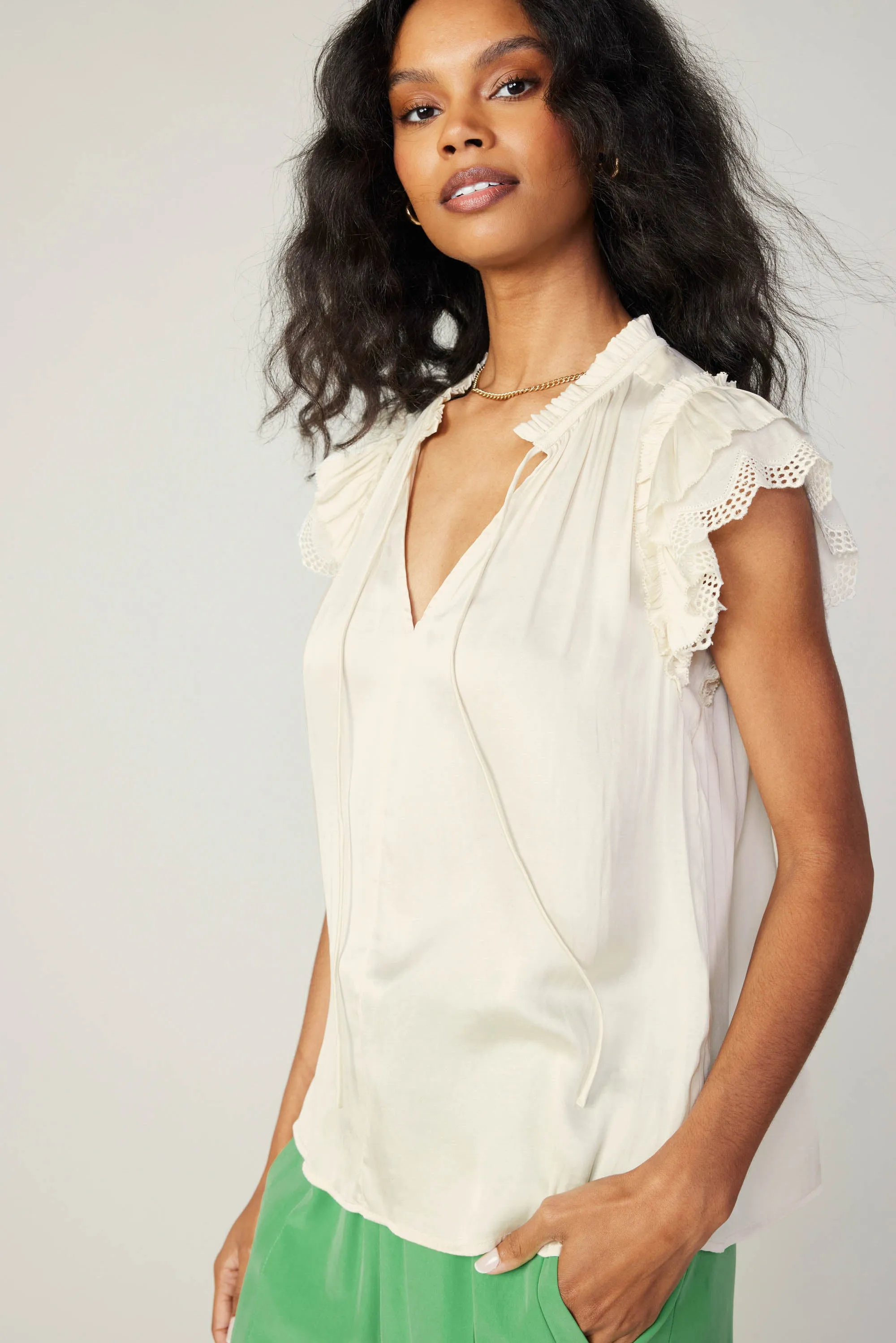 Lace Flutter Sleeve Blouse sold by Current Air product image thumbnail 3