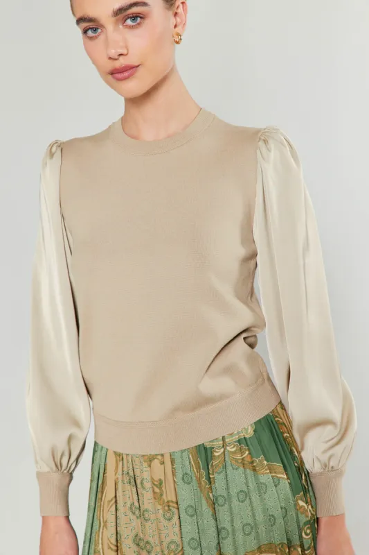 Ribbed Contrast Sleeve Sweater sold by Current Air
