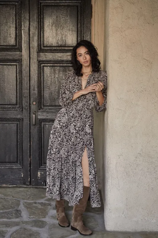 Paisley Jacquard Slit Midi Dress made by Current Air