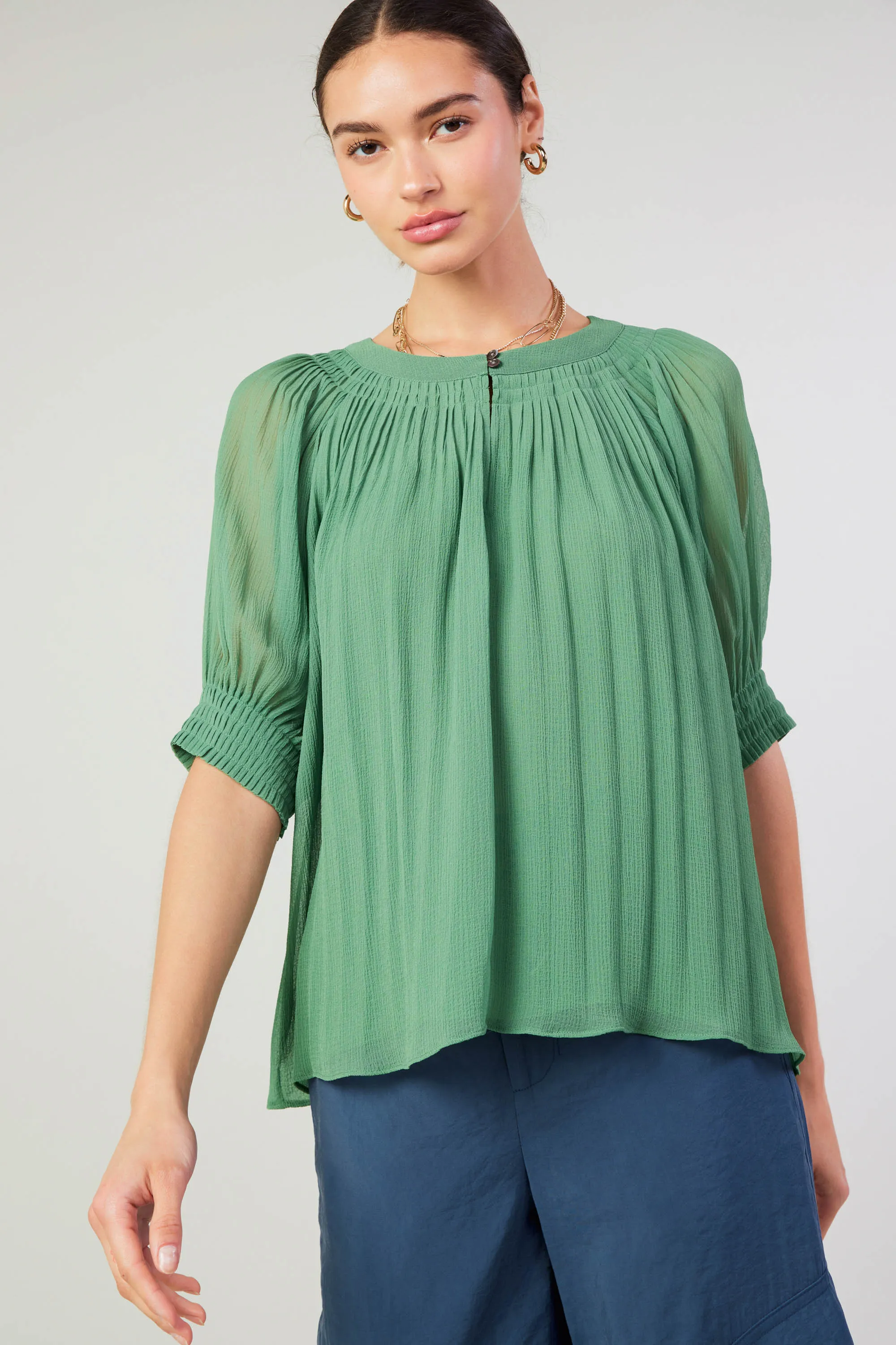 Pleated Cuff Blouse sold by Current Air