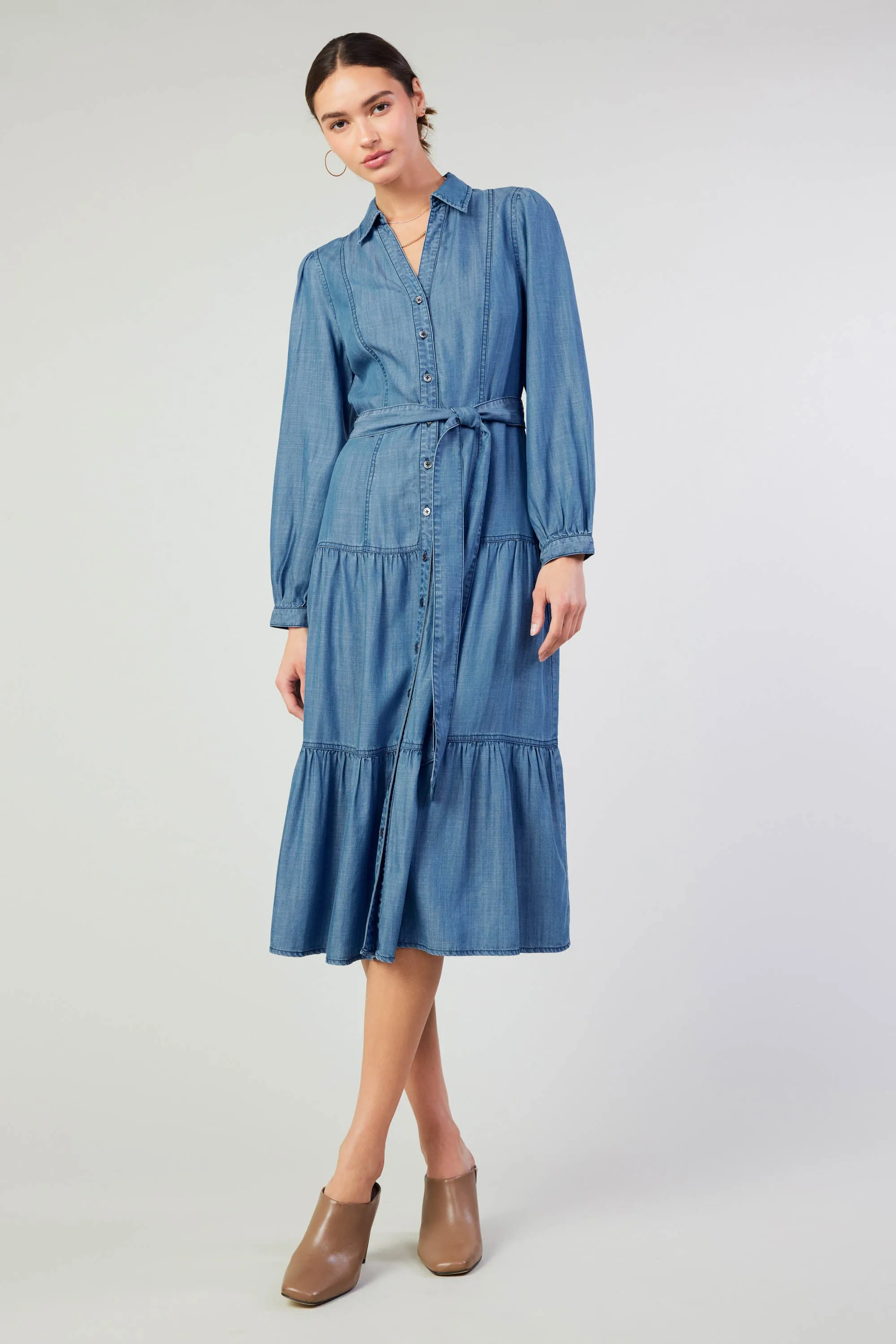 Belted Collar Shirt Dress sold by Current Air product image thumbnail 2