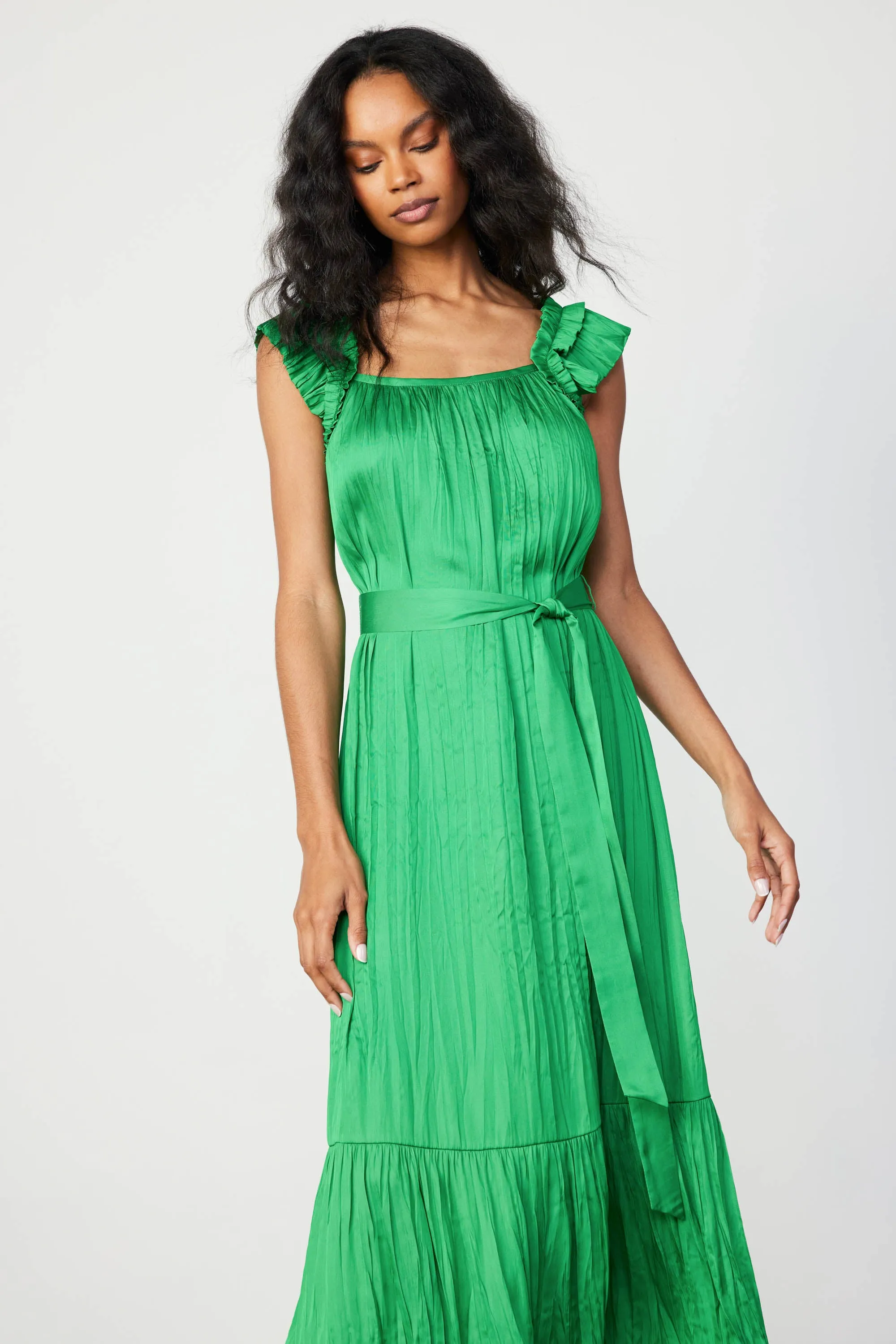 Crinkled Ruffled Shoulder Midi Dress sold by Current Air product image thumbnail 3