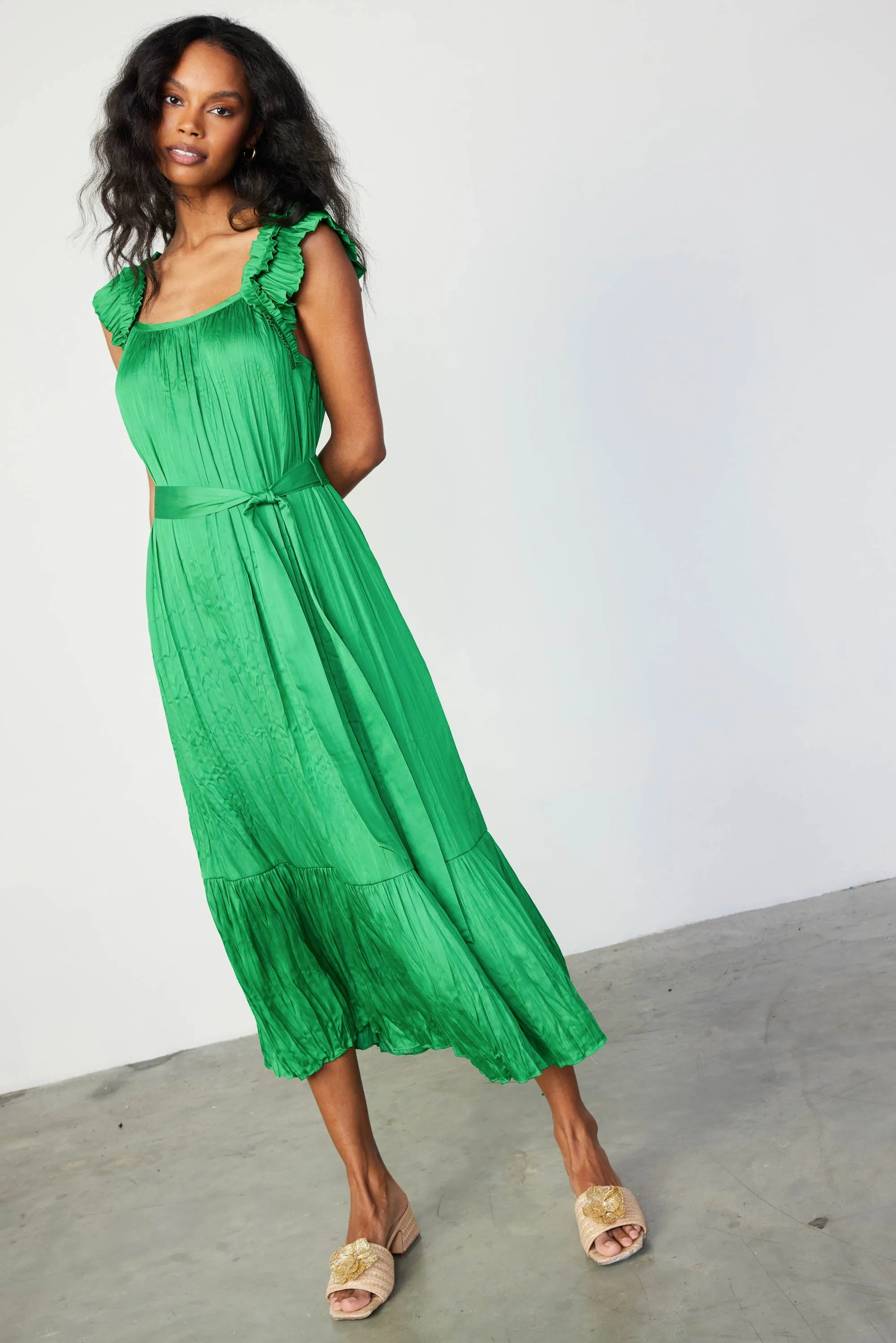 Crinkled Ruffled Shoulder Midi Dress sold by Current Air product image thumbnail 4