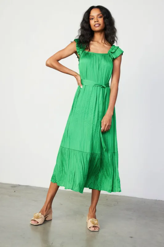 Crinkled Ruffled Shoulder Midi Dress sold by Current Air
