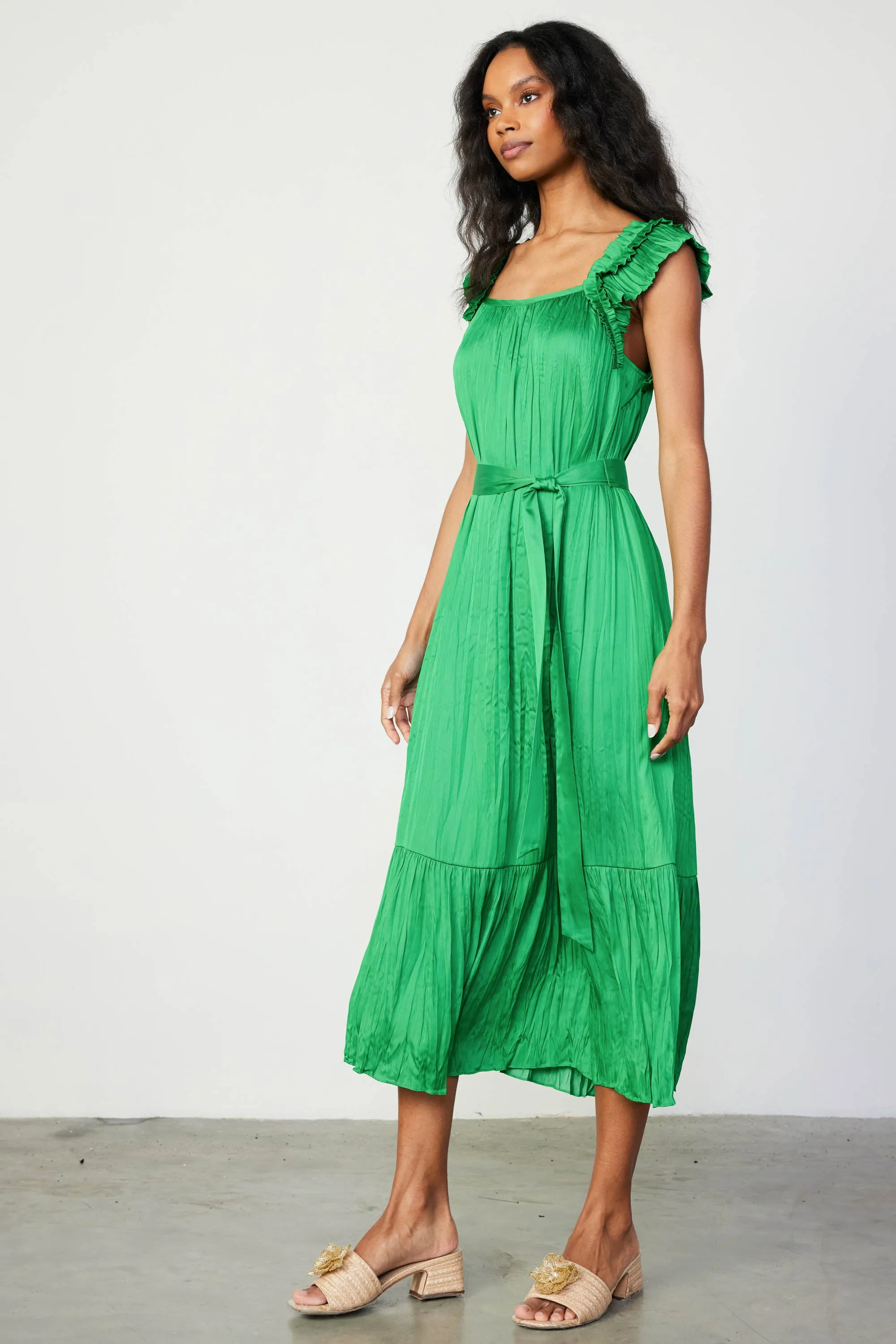 Crinkled Ruffled Shoulder Midi Dress sold by Current Air product image thumbnail 2
